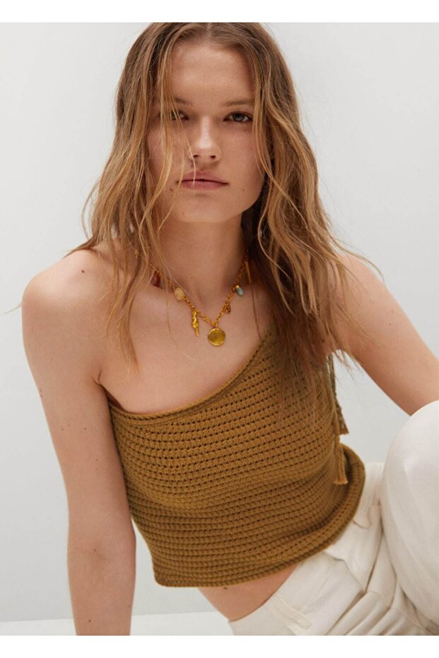 Kadın Hardal Ajurlu Örgü Pamuklu Üst - 6