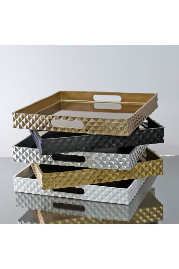 Piramit Kare Tepsi Gümüş 38x38 - 6