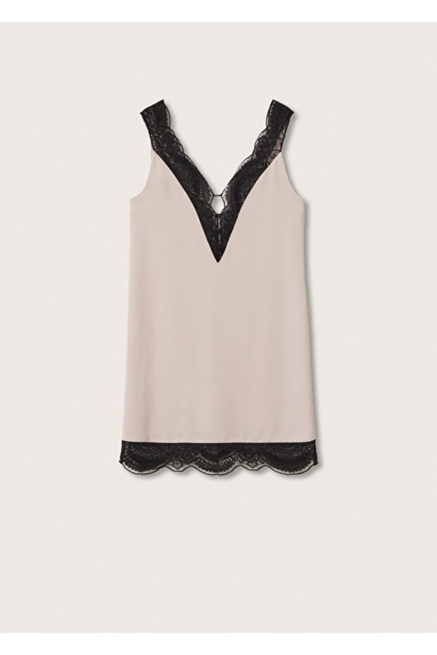 Kadın Açık/Pastel Mor Dantelli Kamisol Elbise - 3