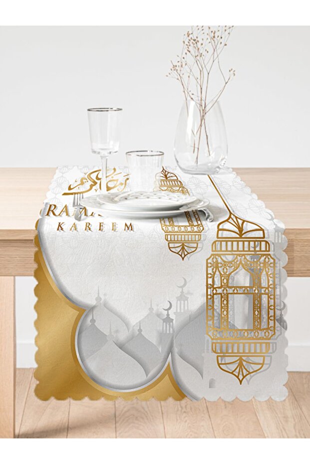 Ramadan Kareem Arab Lantern Digital Printed Runner & Throw Perna Set - 4