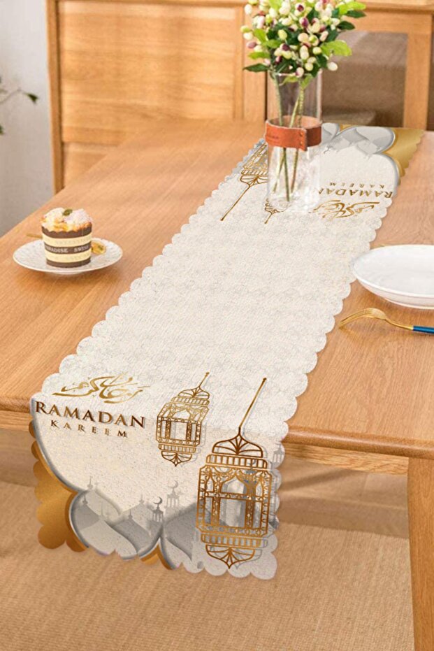 Ramadan Kareem Arab Lantern Digital Printed Runner & Throw Perna Set - 5