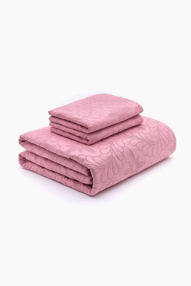 Sarmaşık Çift Kişilik Düz Renk Yatak Örtüsü Takımı - Pembe - 3