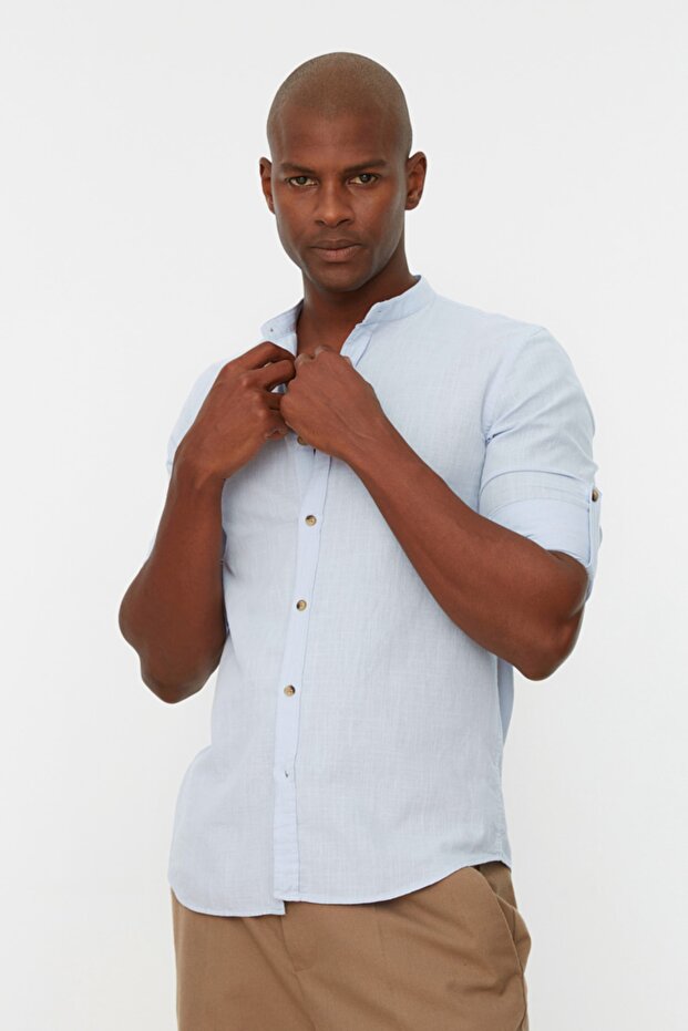 Mavi Basic Hakim Yaka Apoletli Slim Fit Uzun Kollu Keten Görünümlü Gömlek TMNSS20GO0188 - 7