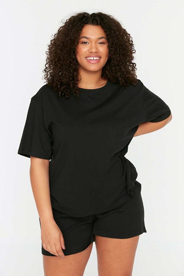 Siyah Bisiklet Yaka Örme Pijama Takımı TBBSS22PT0567 - 2