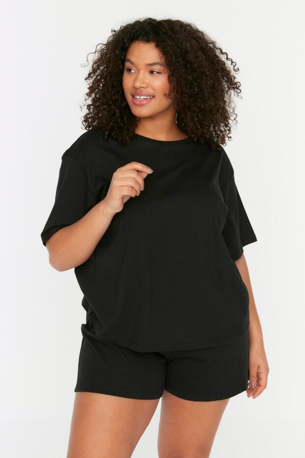 Siyah Bisiklet Yaka Örme Pijama Takımı TBBSS22PT0567 - 4