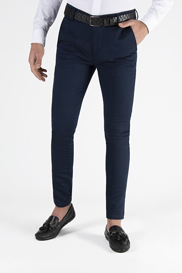 Men's Navy Blue Slim Fit Italian Cut Linen Trousers