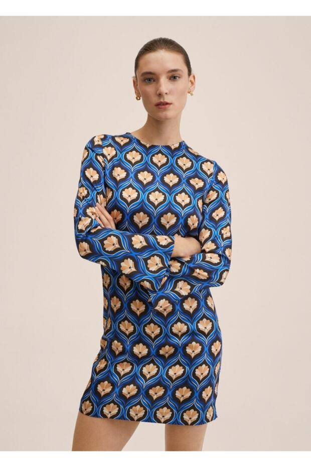 Desenli Retro Elbise - 1