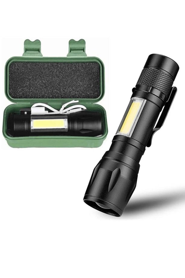 Ultra Güçlü 600 Lumens +3w Cob Led Usb Şarjlı El Feneri Kutulu Kamp Feneri Avcılık Feneri - 9