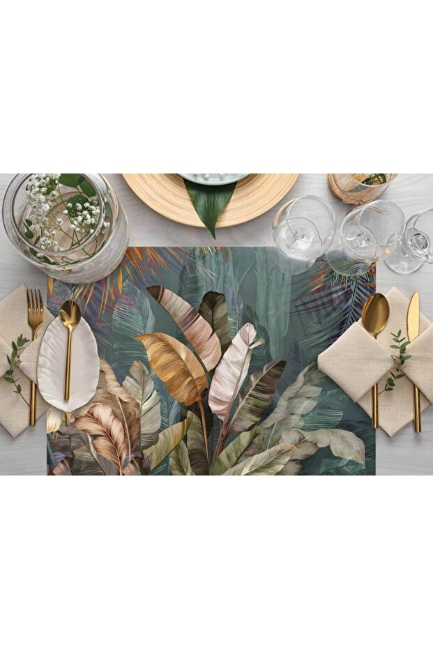 Tropical Leaf Design Fabric American Service Set of 4 35c50cm
