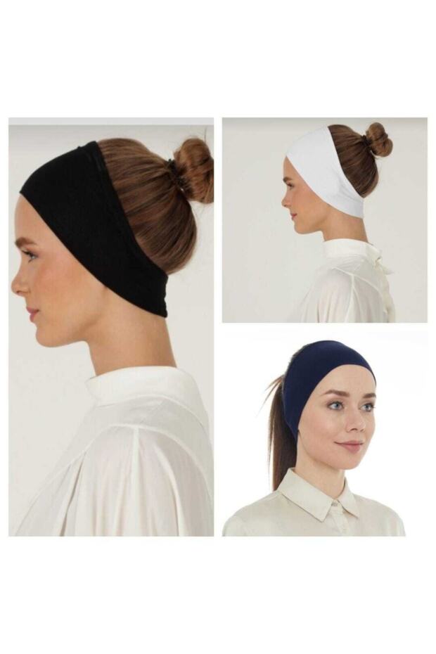 3-Piece Magic Adhesive Lycra Anti-Slip Bandana Black, White and Navy Blue