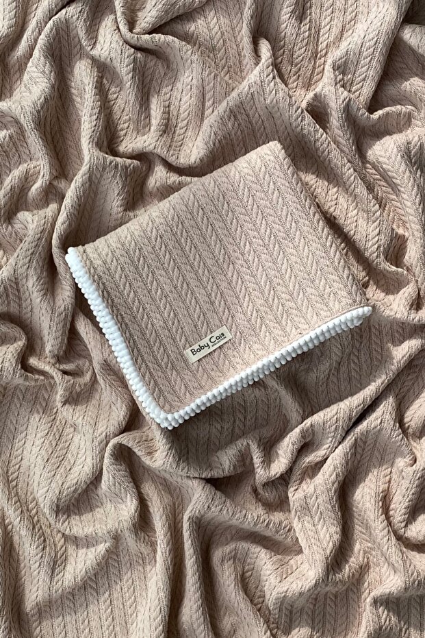 Knitted Pattern Baby Pique Organic Cotton Baby Blanket Cappuccino 100X120 cm