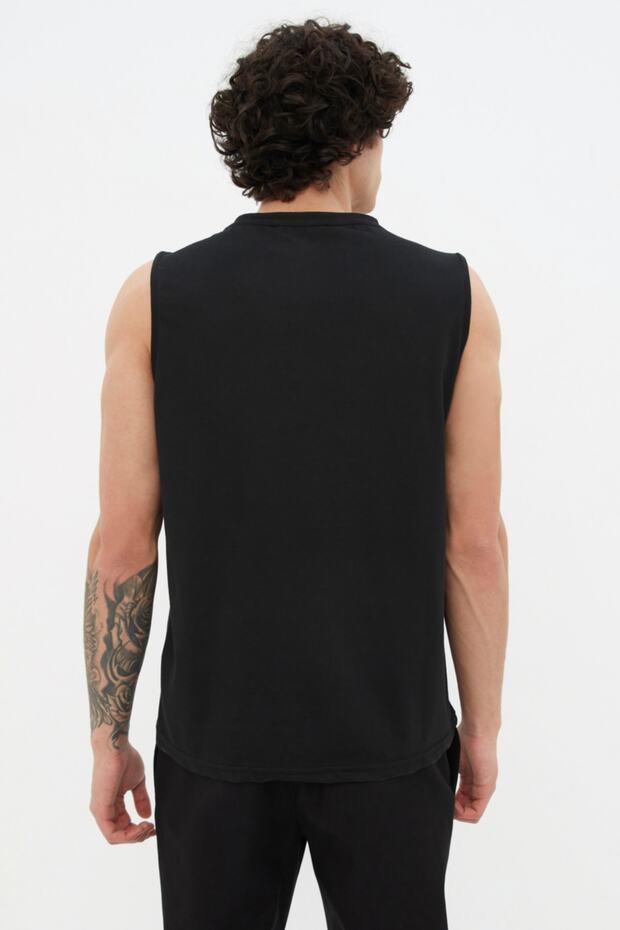 Siyah Regular/Normal Kesim Biyeli %100 Pamuklu Kolsuz T-Shirt/Atlet TMNSS21AL0140 - 5