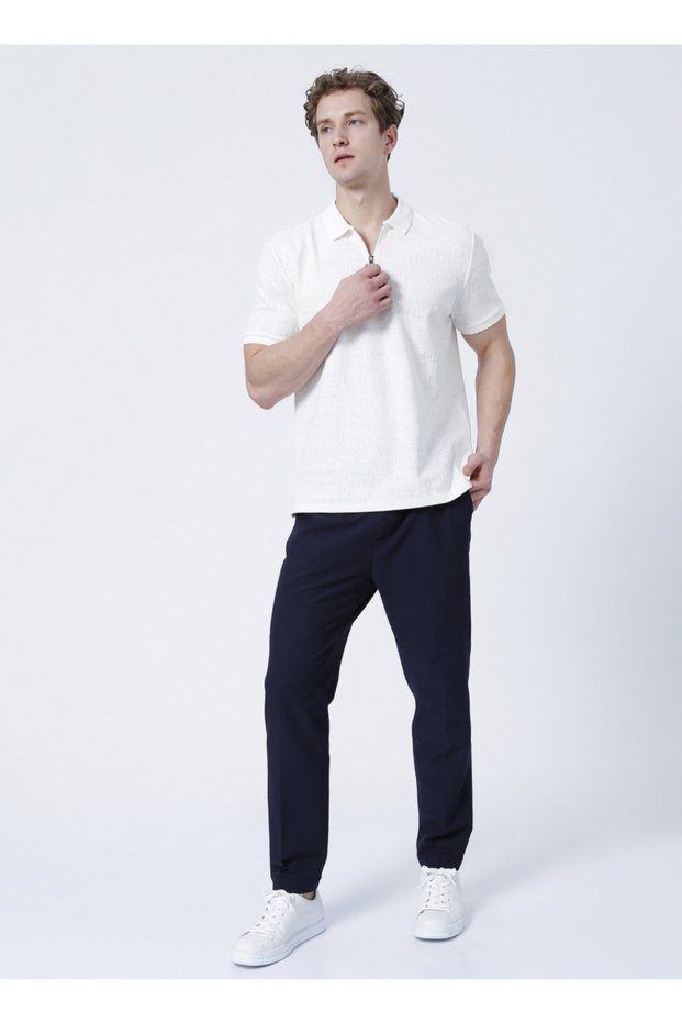 Normal Waist Wide Fit Straight Navy Blue Men's Chino Trousers - Karlas
