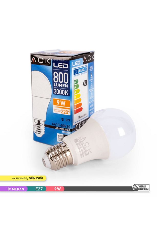 A60 Led Ampul 3000k Gün Işığı 800lm 9w E27 - 2