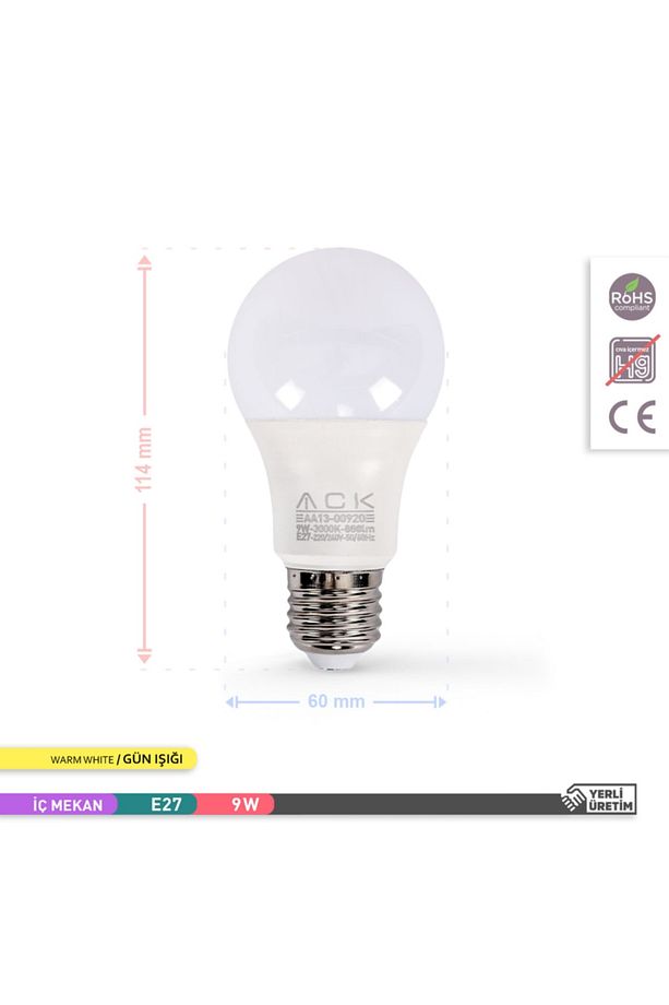 A60 Led Ampul 3000k Gün Işığı 800lm 9w E27 - 5