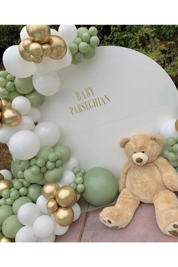 40 Mold Green 40 Pastel Matte White 20 Chrome Gold Gold Concept Birthday Balloon Chain Set