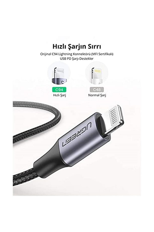 Örgülü Type-c To Lightning Iphone Hızlı Şarj Kablosu Siyah 1.5 Metre - 3