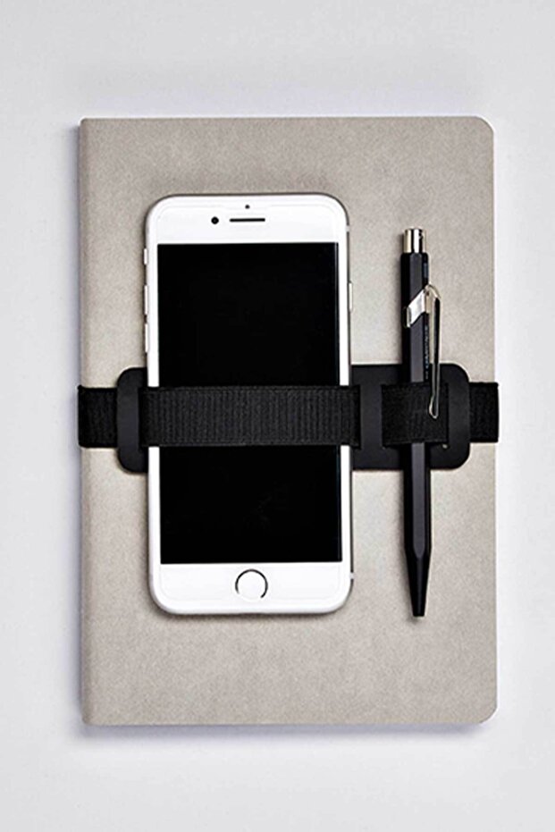 Notebook Voyager L Gray (Phone and Pen Holder with Elastic Stripe - 256 Pages with Gray Dots)