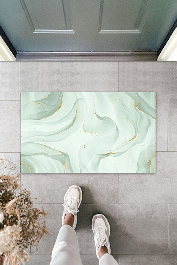 Multi-Purpose Digital Modern Wavy Turquoise Green Door Mat Outdoor Doormat