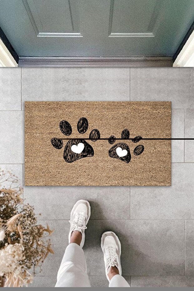 Digital Printing Quality Brown Double Heart Paw Decorative Door Mat