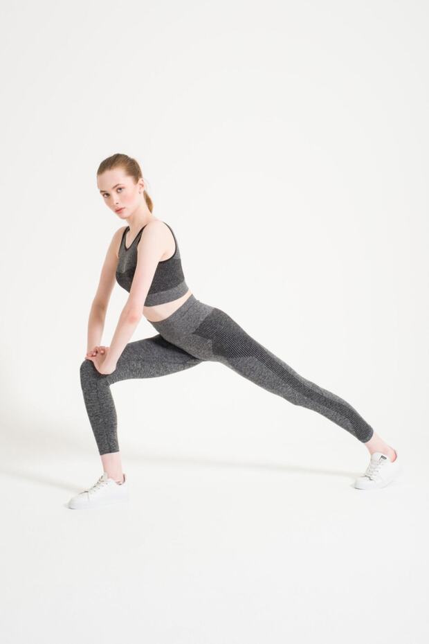 Melange Seamless High Waist Gathering Sports Leggings 1700