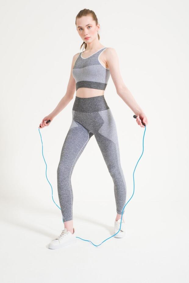 Melange Seamless High Waist Gathering Sports Leggings 1700