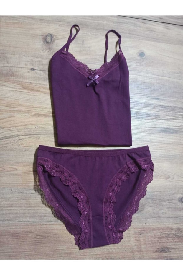 Women's Rope Strap Cotton Lace Undershirt Panty Set