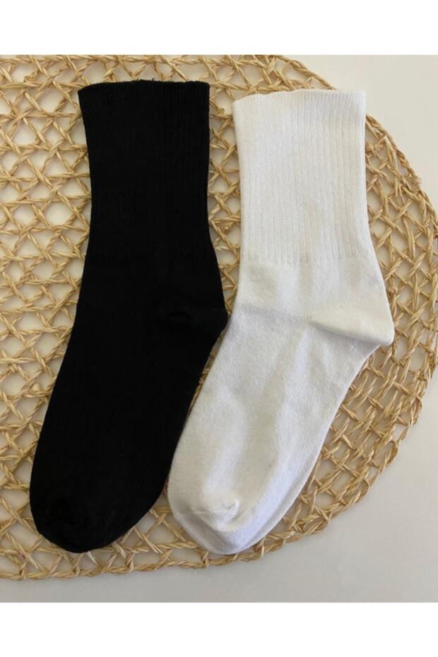 Pack of 4 Unisex Unlined Black and White Cotton Tennis College Socks