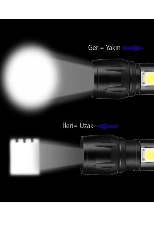 Ultra Güçlü 600 Lumens +3w Cob Led Usb Şarjlı El Feneri Kutulu Kamp Feneri Avcılık Feneri - 6