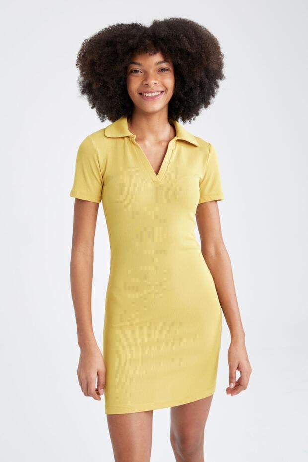 Polo Neck Short Sleeve Mini Dress
