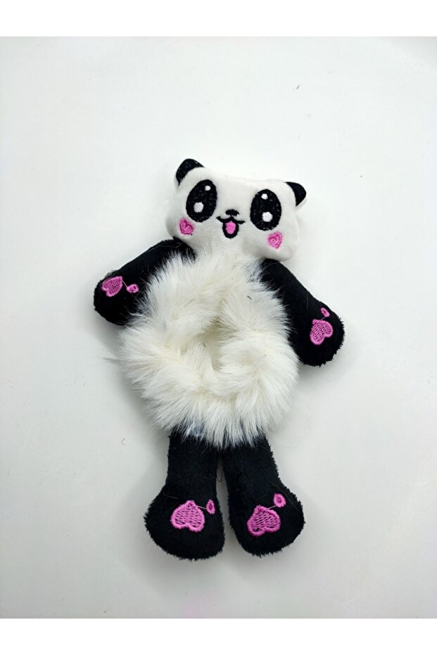 White Plush Panda Furry Bagel Knob Buckle