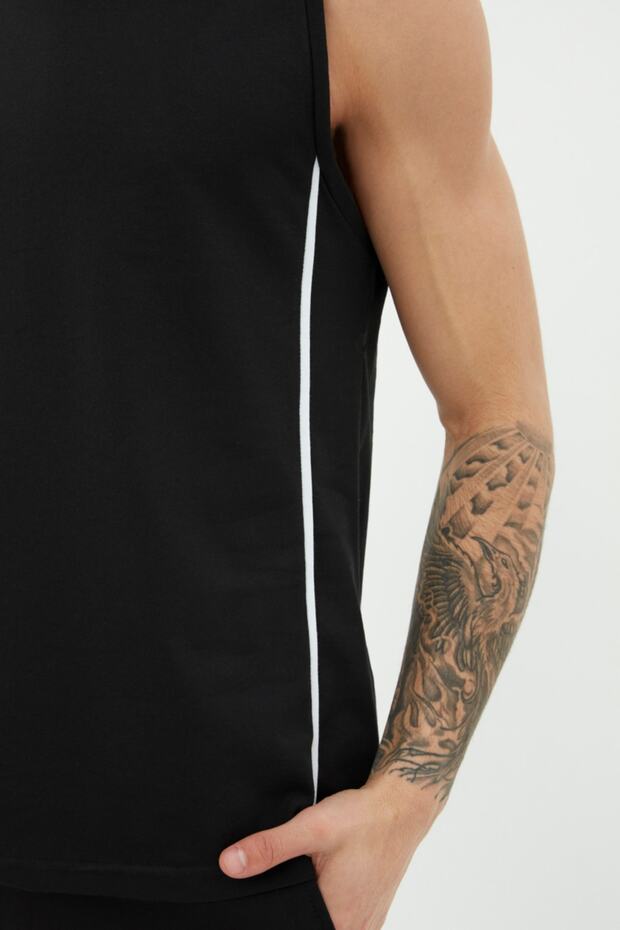 Siyah Regular/Normal Kesim Biyeli %100 Pamuklu Kolsuz T-Shirt/Atlet TMNSS21AL0140 - 3
