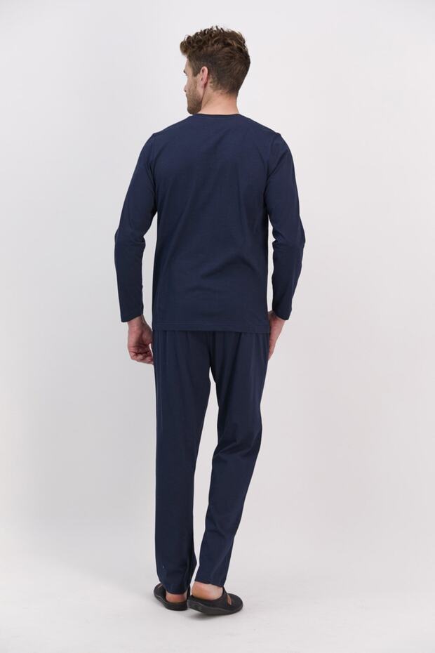 Basic Lacivert Erkek Uzun Kol Pijama Takımı - 3