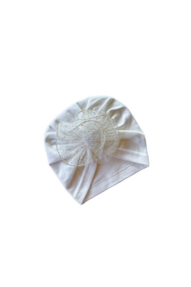 Combed Cotton Bonnet Tulle Detailed Baby Hat