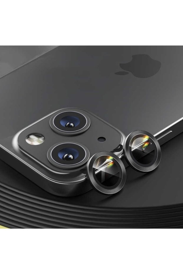 Iphone 13 Compatible Camera Protective Lens Eyepiece Metal Frame Set of 2 Black