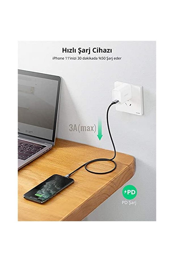 Örgülü Type-c To Lightning Iphone Hızlı Şarj Kablosu Siyah 1.5 Metre - 2