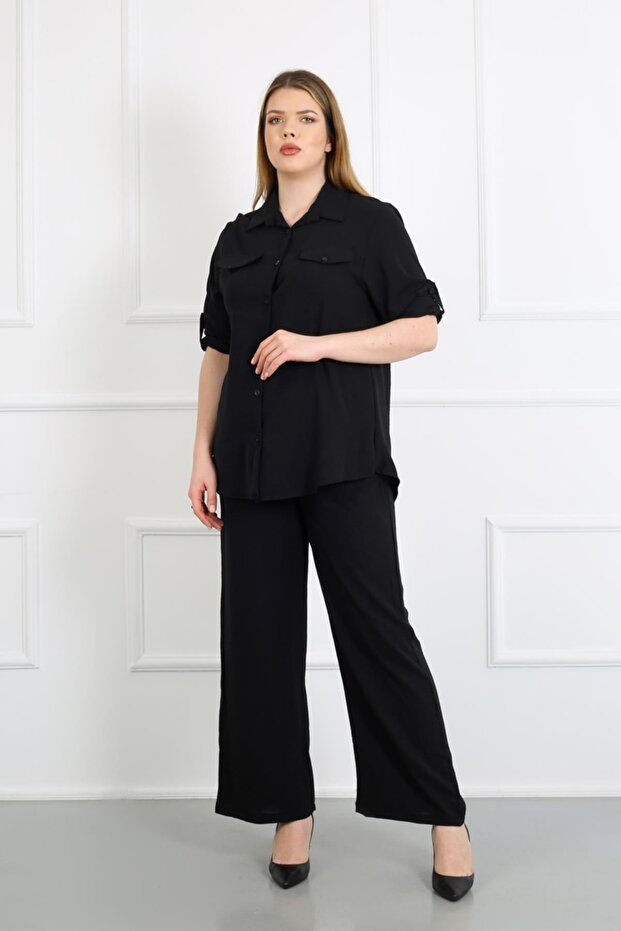 Women's Black Ayrobin Fabric Large Size Shirt