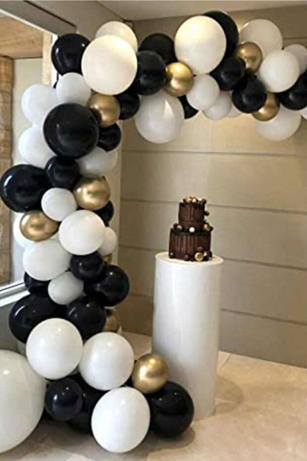 50 Pieces - Pastel Black - Metallic White - Chrome Gold Balloon Chain Set