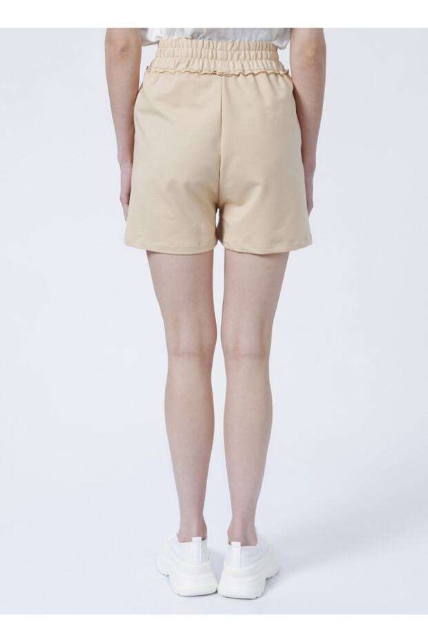 Lastikli Basic Düz Bej Kadın Şort - Yıng - 2