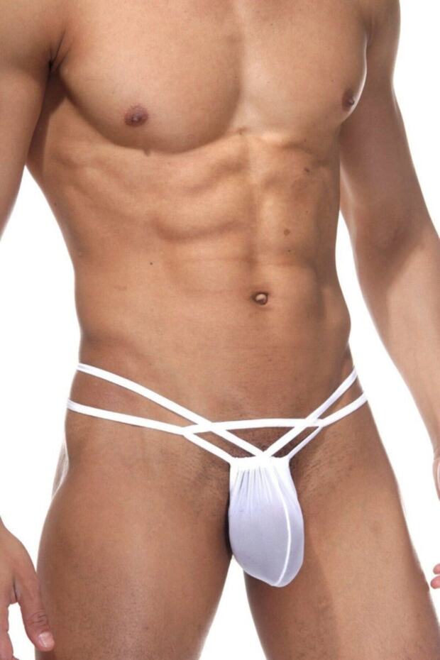 Erkek Seksi Beyaz Tül String