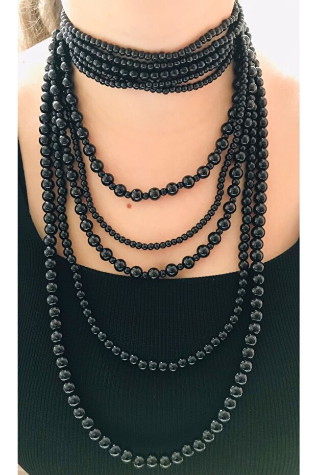 Çoklu İnci Kolye  Siyah - 1