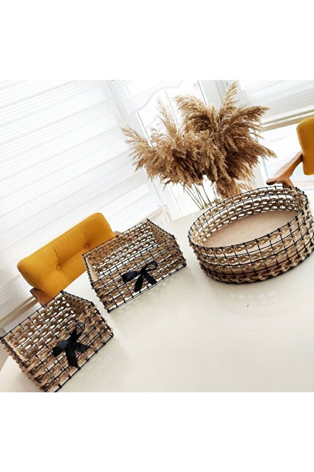 Wicker Wire Square and Round 3-Piece Basket-Napkin Holder Set of 3