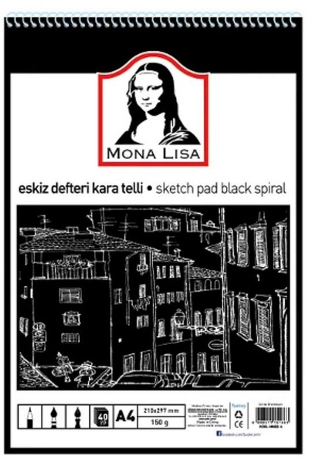 Mona Lisa Siyah Eskiz Defteri A4 Spiralli 40 Yaprak Mn02-4 - 1