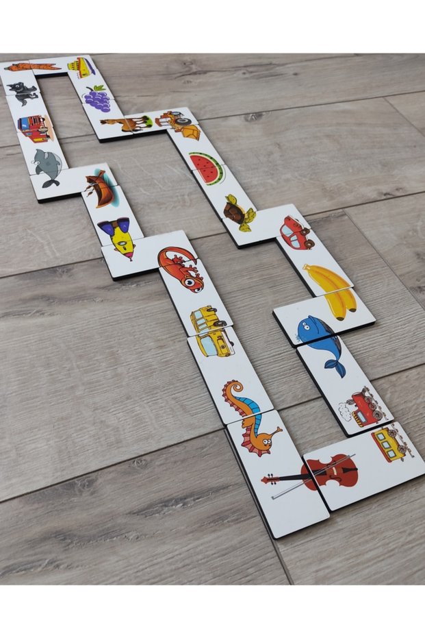Wooden Colorful Domino Animals, Fruits and Vehicles Puzzle