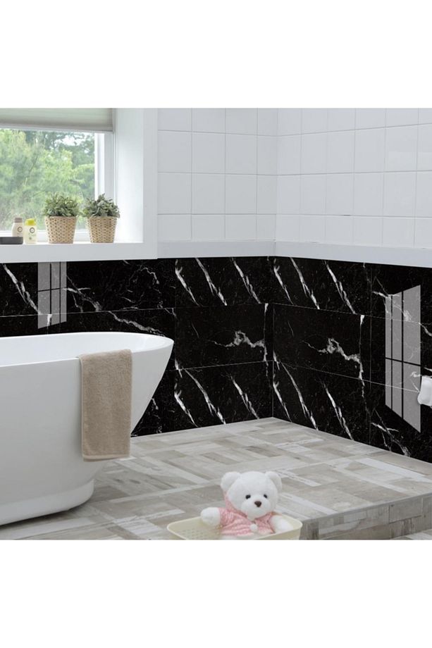 Yapışkanlı Siyah Mermer Desen 1 Adet 30x60 Cm Zemin Duvar Döşeme Panel - 4