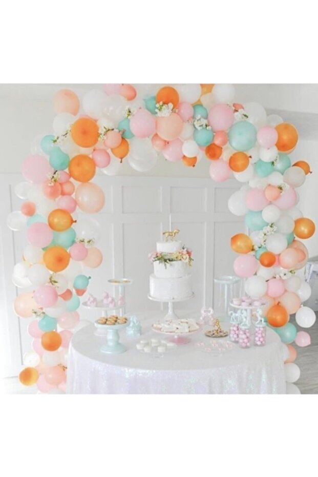 50 Pieces Pastel Orange Mint Green Pink and White Balloon Chain Set