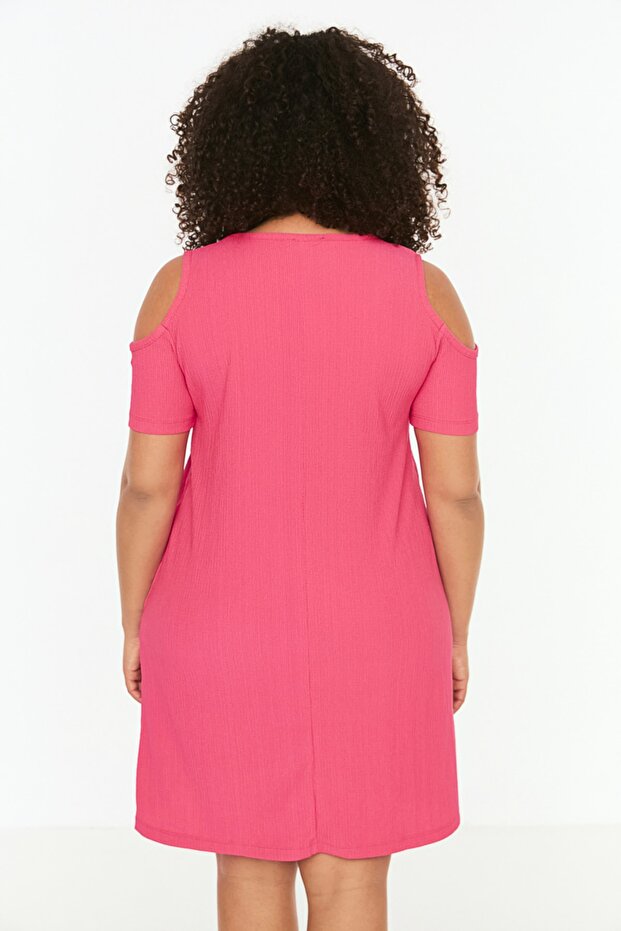 Fuşya A-line Cut-Out Detaylı Örme Elbise TBBSS22EL2986 - 5