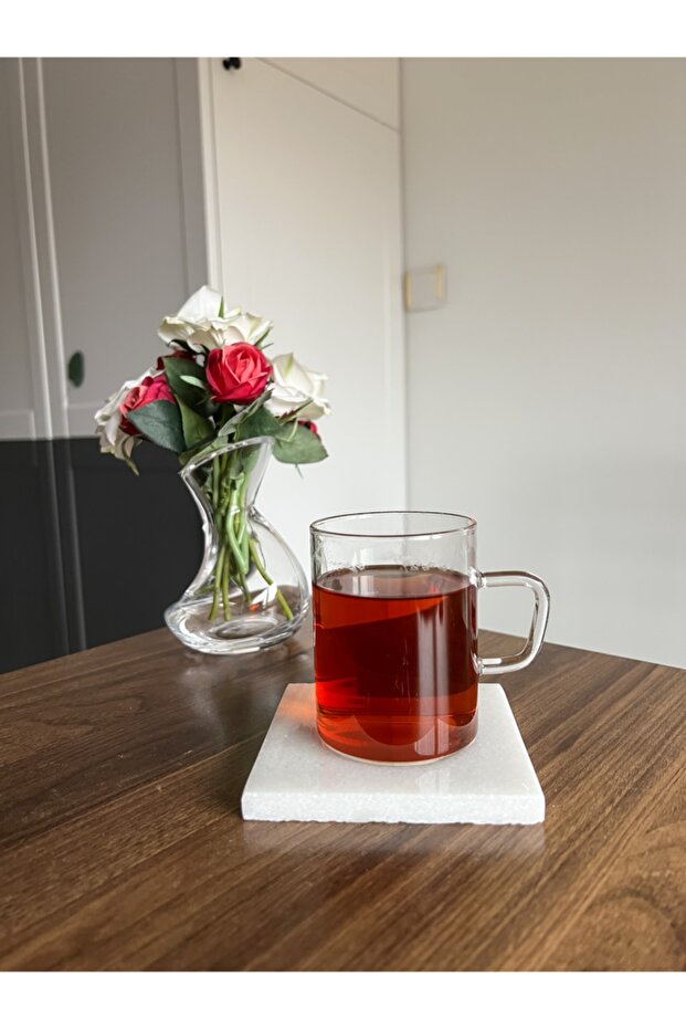 2 Adet Beyaz Mermer Kristal Bardak Altlığı - 1