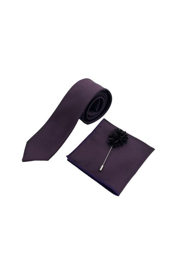 Mürdüm Kravat Mendil Yaka Çiçeği Set - 2
