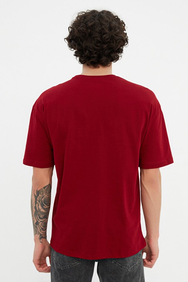 Bordo Oversize/Geniş Kesim Yazı Baskılı %100 Pamuklu T-Shirt TMNSS20TS1099 - 2